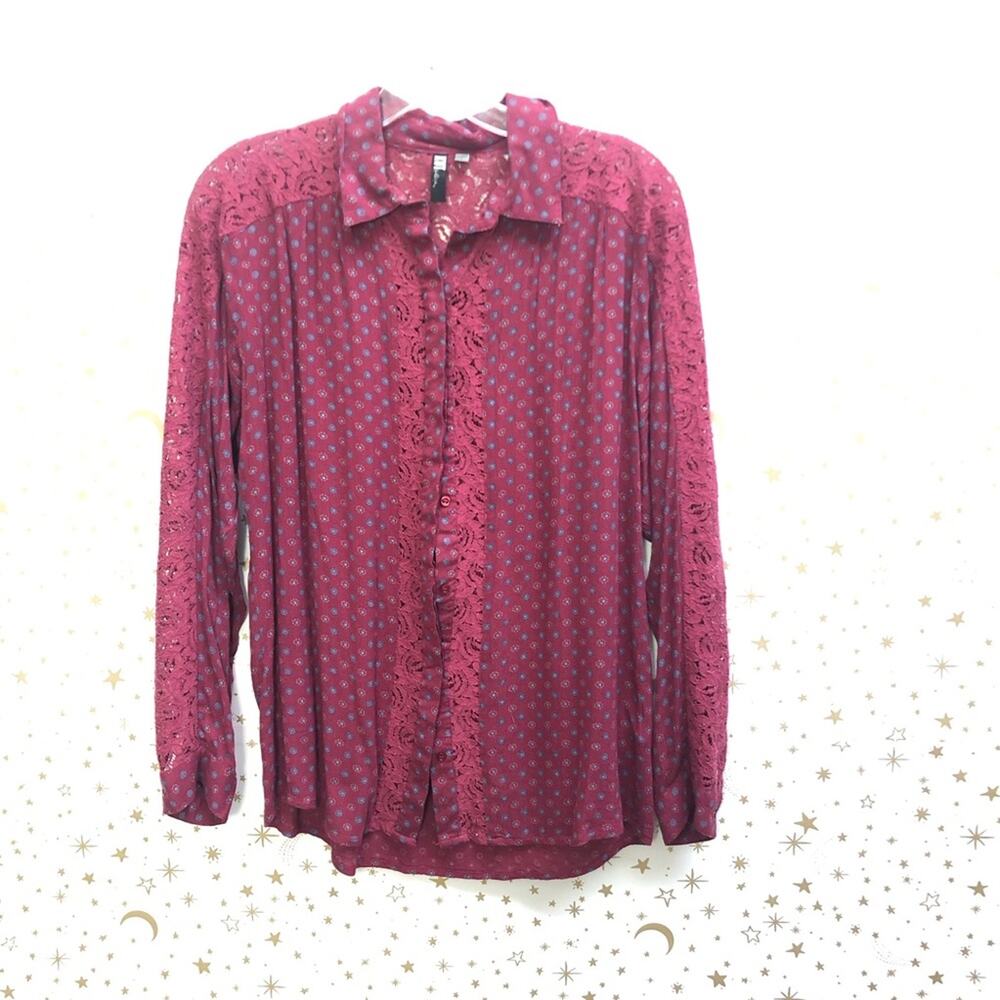 KUT from the Kloth Womens Top Size S Natalie Lace Trim Print Button Front - Picture 3 of 8